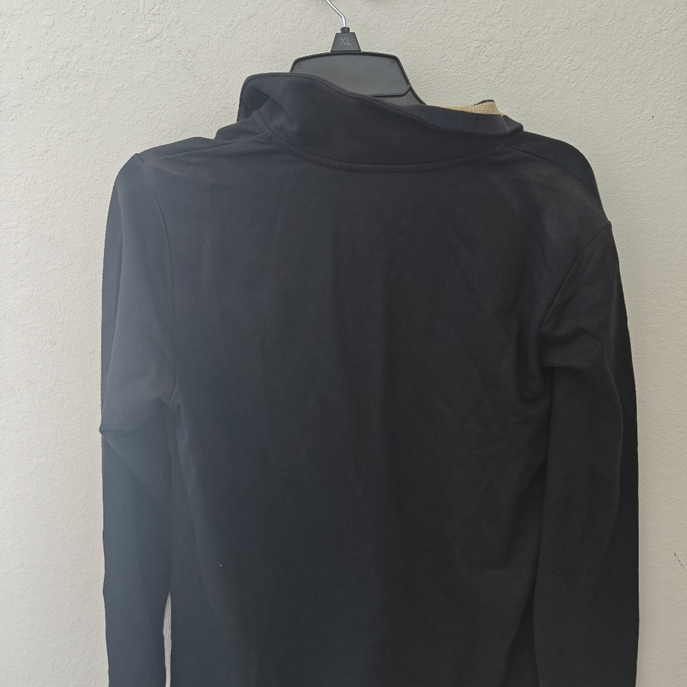 Quacker Factory Jacket French Terry Rhinestone Grommet Gold Trim Zip Up Black M - Picture 3 of 3